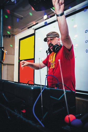 DJ Neil Povey in red
